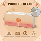 Minimalist Ocean Sunset Wooden Utensils Holder, Pink and Orange Abstract Coastal Nature Seascape Wood Cooking Utensil Holder Organizer for Kitchen Countertop Counter Decor Accessories