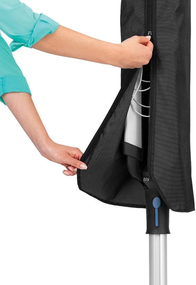Brabantia Lift-O-Matic Advance Outdoor 4 Arm Clothesline (164 ft/Ø 1.97") Height Adjustable, Folding Clothes Drying Rack + Ground Spike, Cover + Bag of Clothespins (Gray)