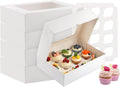 Cupcake Boxes, 4 Pack Disposable Cupcake Containers, Food Grade Cupcake Carrier 12 Count with Window and Inserts, Cupcake Transport Holders Bulk for Muffins Cookies Treats Dessert（White）