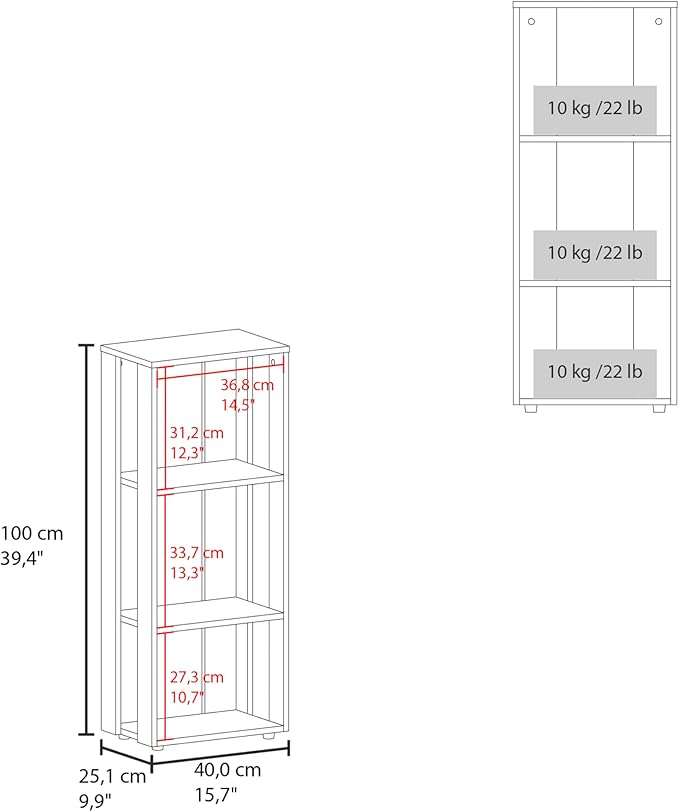 Vertical File Shelves with 3-Tier, Black Engineered Wood, Classic Open Storage Shelves for Home Office, Study Room