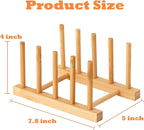 Bamboo Wooden Dish Rack, Plate Organizer for Cabinet Space Saver and Kitchen Counter, Bowl/Cup/Pot Lid/Cutting Board Drying Holder (4 Slots)