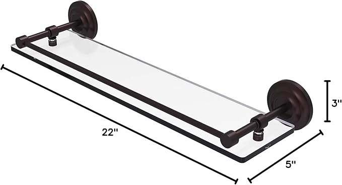 Allied Brass QN-1/22-GAL-ABZ Que New 22 Inch Tempered Gallery Rail Glass Shelf, Antique Bronze