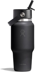 Hydro Flask Travel Water Bottle - Insulated Stainless Steel - Wide Straw Lid, Non Spill, Leakproof in 24 Oz Tonal Black