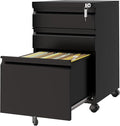 3 Drawer Mobile File Cabinet with Lock,Under Desk Rolling File Cabinet for Home Office Fits Legal/Letter/A4 File (Unassembled,Black)