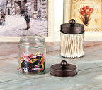 Amolliar Apothecary Jars Bathroom Storage Organizer - Cute Qtip Dispenser Holder Vanity Canister Jar Glass with Lid for Cotton Swabs,Rounds,Bath Salts,Makeup Sponges,Hair Accessories/Bronze (2 Pack)
