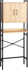 Karl home Over The Toilet Storage Cabinet with Double Doors, Bathroom Space Saver Toilet Paper Holder & Hook, Adjustable Shelf & Bottom Bar, Open Storage Cube, Organizer for Laundry, Restroom