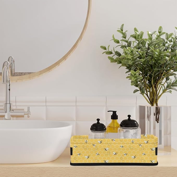 Bee Honey Theme Bathroom Storage Baskets Waterproof Bathroom Counter Organizer Decorative Toilet Paper Storage Basket for Organizing for Bathroom Living Room Decor