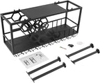Ceiling Wine Glass Rack, Hanging Wine Rack with Glass Holder and Shelf, 2 Layer Industrial Iron Hanging Wine Bottle Holder, Metal Ceiling Shelf for Bar Cafe Kitchen, 39.4*11.8*15.8in (Black)