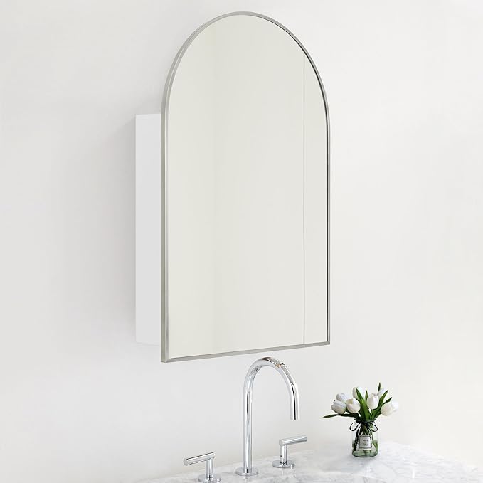 TEHOME 20 x 30'' Brush Nickel Arched Bathroom Medicine Cabinet with Mirror Recessed and Surface Mount Medicine Cabinet Mirror