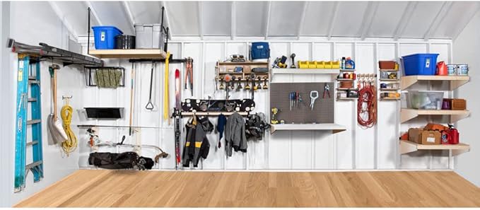Snowboard and Ski Storage Rack for Garage - Unfinished Indoor Ski Storage Shelf with 10 Hooks - Made in The USA - Ski Rack Dimensions 8.25" D x 60.5" W x 6" H