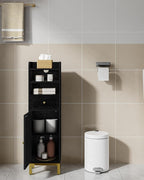 Bathroom Storage Cabinet, Corner Floor Cabinet with Drawers and Doors, Narrow Toilet Paper Holder, Bathroom Organizer with Adjustable Shelf, for Small Spaces, Black BC29804G