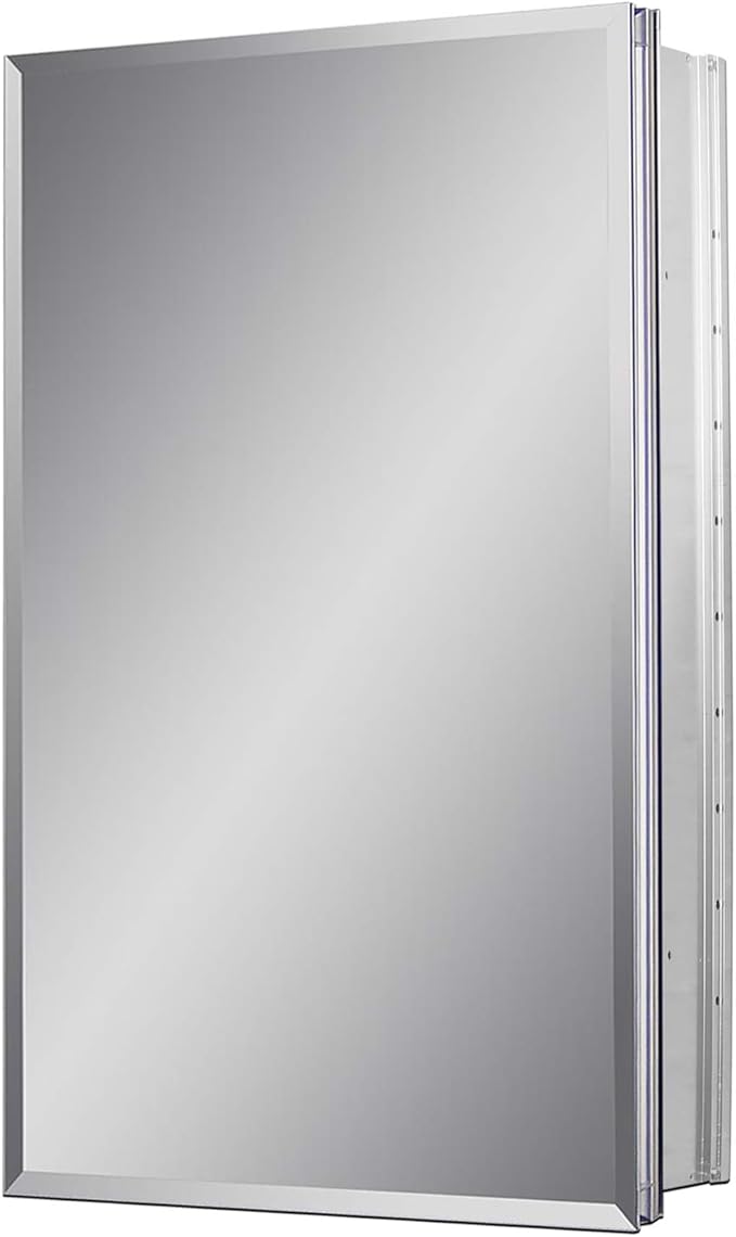 Fundin Aluminum Bathroom Mirror Cabinet Recess Mount Only, with Framless Double Sided Mirror Door, 15 Inch x 24 Inch