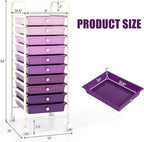 GOFLAME 10-Drawer Rolling Storage Drawer Cart, Utility Cart with Removable Drawers & Metal Frame, Mobile Art Craft Drawer Cart with Lockable Wheels for Home, Office, Studio, School, Purple Gradient