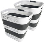 SAMMART 40L (10.5 Gallon) Collapsible Plastic Laundry Basket with Handles - Foldable Pop Up Storage Container/Organizer - Portable Laundry Hamper - Space Saving (2, White/Steel Grey)