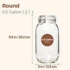 ComSaf Large Glass Jars with Airtight Lid Half Gallon, 64 OZ Mason Jars Set of 3, Glass Canisters with Airtight Lids, 0.5 Gallon Canning Jar with Seal Wire Clip Fastening for Kitchen, Pickle