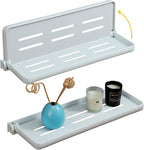 White Folding Wall Shelf | Wall Mounted Bathroom Floating Metal Shelf | 90° Fold Up | Space-Saving Floating Shelf for Laundry Room, Toilet Room, RV, Sink (2-Pack, White)