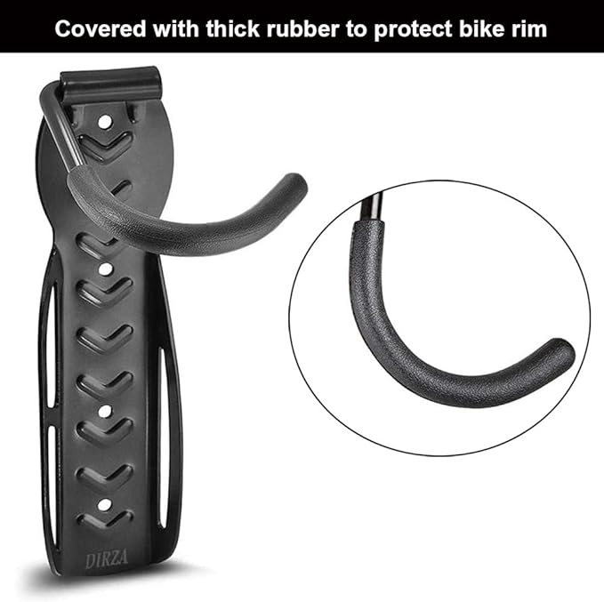 Dirza Bike Rack Garage Wall Mount Bike Hanger Bike Hooks Bike Storage Bicycle Vertical System for Garage Indoor Shed - Easily Hang/Detach - Holds up to 65 lb with Screws Black