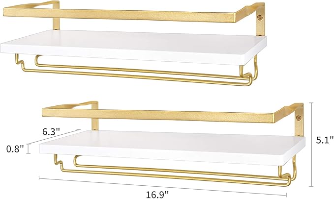 Mkono Wall Mounted Wine Rack Set of 2 White Wood Wine Bottle Glass Holder Floating Shelves with Stemware Hanger Modern Plants Photos Wine Display Storage Holder for Kitchen Dining Room Bar, 17 Inch