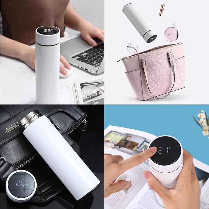 Smart Water Bottle Stainless Steel Vacuum Flask,Travel Mug with Smart LCD Touch Screen, Keep Hot Or Cold, Car Portable Travel Tea Coffee Vacuum Thermo Cup,Insulated Water Bottle