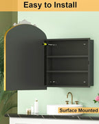 24x30 Inch Bathroom Medicine Cabinet Surface Mounted, Bronze Arched Medicine Cabinet with Mirror, All-Metal Black Medicine Cabinets with Hand-Painted Aluminum Door Frame, 2 Stable & Removable Shelves