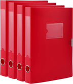 HUA JIE A4 Storage File Boxes Plastic Archives Cases with Lid, File Folder Organizer Document Filing Box for office, Letter Size Paper,31×4×24 cm, Red(Pack of 4)