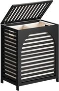 Black Laundry Hamper, Laundry Hamper with Lid, 27.3 Gallon (103L) Bamboo Wood Clothes Laundry Basket with Lid and Handles, Removable Liner