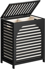 Black Laundry Hamper, Laundry Hamper with Lid, 27.3 Gallon (103L) Bamboo Wood Clothes Laundry Basket with Lid and Handles, Removable Liner