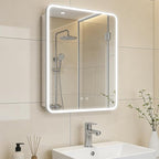 22 x 28 LED Bathroom Medicine Cabinet, Rounded Corner Aluminum Frame Lighted Mirror Cabinet with 3-Color Dimmable Lighting, Memory Function & Anti-Fog, Recessed or Surface Mount Installation