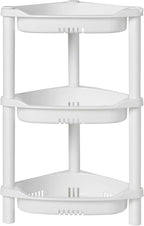 ELYKEN 3 Tier Shower Caddy Organizer Shelf Corner, 14.4 x 11.2 x 22.4 Inches, Rustproof, Plastic Shower Rack Stands for Inside Bathroom, Bathtub, White