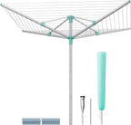 SONGMICS Umbrella Drying Rack, Retractable Outdoor Drying Rack, Height Adjustable, 164 ft Long Clothesline, Holds 5 Laundry Loads, for Garden, with Ground Spike, Cover, Silver and Green ULLR301E01