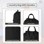 LFH Home Large Premium Cotton Canvas Laundry Bag with Drawstring and Handles Heavy Duty, Multi-Use, and Washable for Home, Travel, College or Storage 24x36 (Pack of 2)-Black