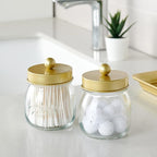 SheeChung 2 Pack Qtip Holder for Bathroom, Cotton Swab Holders, Cute Mason Jars Decor, Bathroom Decor and Accessories for Cotton Round Pads, Balls, Floss Pick - Brushed Gold
