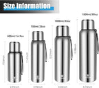 Insulated vacuum Thermo Bottle 1500ml/50.7oz with cup Stainless steel coffee bottles for hot and cold drink water flask.(Silver,1500ml)