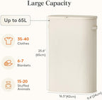 Lifewit 65L Slim Laundry Basket with Lid, Narrow Large Laundry Hamper with Plastic Handles and Removable Bag, Tall Foldable Dirty Clothes Hampers for Laundry Room, Bedroom, Bathroom, Dorm, White