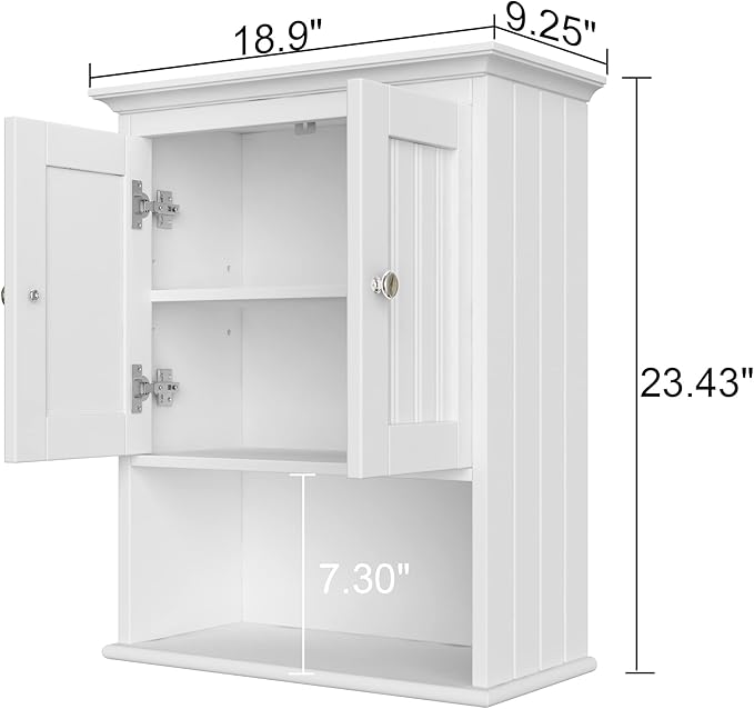 Treocho Wood Wall Cabinet, Bathroom Medicine Cabinet Storage with Doors and Adjustable Shelf, Rustic Cabinet Wall Mounted for Bathroom, Livingroom, Kitchen, Cupboard, White