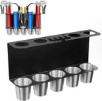 Grease Gun Holder, Wall Mount Storage Rack Compatible with 2 Grease Guns Organizer with 5 Removable Drip Cups for Garage and Shop Workshop Storage Black