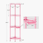 ELYKEN Corner Shower Caddy Standing, 4 Tier Rustproof Metal Shower Organizer with Soap Holder, Floor Shower Corner Shelf Rack Storage Stands with Adjustable Feet & 2 Hooks for Bathroom, Pink