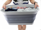 SAMMART 42L(11 gallon) Collapsible Plastic Laundry Basket-Foldable Pop Up Storage Container/Organizer-Portable Washing Tub-Space Saving,Water capacity 34L(9 gallon) (1 Rectangular - strengthen, Grey)