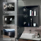 16×24inch Medicine Cabinet,Mirror Cabinet with Beveled Mirror,Soft Close Hinge,Brushed Metal Framed,Detachable Side Plate for Recess Mount or Surface Mount,Black