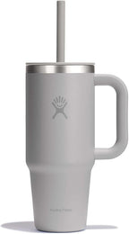 Hydro Flask Travel Tumbler with Handle, Lid and Straw - Insulated Stainless Steel in 24 Oz Tonal Birch
