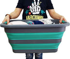 SAMMART 41L Collapsible Plastic Laundry Basket - Foldable Pop Up Storage Container/Organizer - Portable Washing Tub - Space Saving Hamper/Basket (1, Grey/Turquoise Blue)