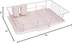 Sweet Home Collection 3 Piece Dish Drainer Rack Set with Drying Board and Utensil Holder, 12" x 19" x 5", Pale Pink