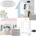 lumizone Folding Clothing Rack with Wheels Expandable Wardrobe Portable Clothes Rack for Hanging Clothes Adjustable Closet Shelves Garment Rack Durable Closet Racks for Hanging Clothes (Pro White)