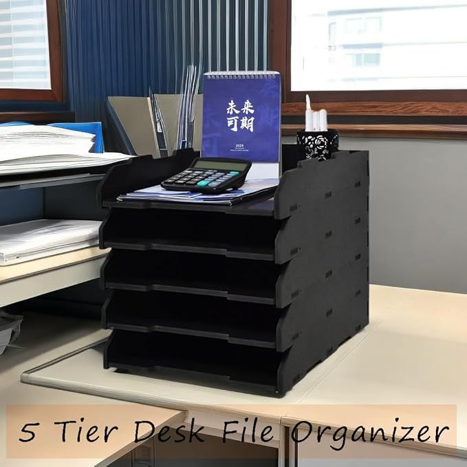 A3 Stackable Paper Tray, 3 Tier Desk File Organizer, Desktop Organizer for Office Supplies, File Storage, Letter Organizer /A3 Office File Folder,Home or Office School, White (Portrait-Black-3-Tier)