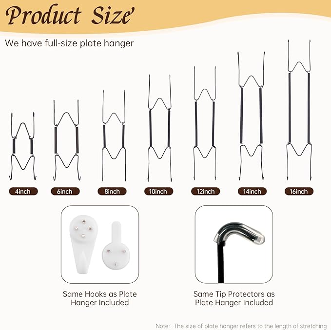 2 Pack Plate Hangers for Wall, Suitable for 6-8 inch Art Plate, Stainless Steel Invisible Heavy-Duty Wire Plate Holder with Wall Hooks, Display Hanger for Decorative Plates/Dishes/Platters(Black)