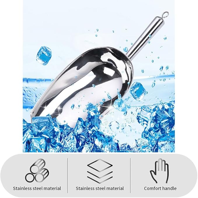 Set of 1 Ice Scoop, Stainless Steel Kitchen Ice Scoop for Canisters or Ice Maker, Food Scoops for Canisters, Freezer, Flour, Dry Foods, Coffee Beans, Pop Corn, Pet Dog Cat Food (Stainless Steel-L)