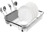 SANNO Plastic Utensil Silverware Storage Holder Caddy,Fit Kitchen Sink Drying Rack, Microfiber Dish Mat, Dish Drying Mat (Gray)