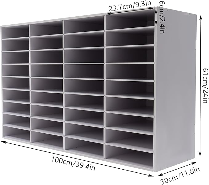 Countertop Literature Organizer, Letter Size Paper Organizer,Desktop Organizer for Storage,with Slots, Office Mailboxes with Removable Shelf (36 Compartments White)