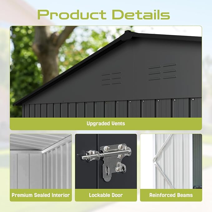 10' x 8' XL Outdoor Storage Shed, Sturdy Metal Building w/Floor and Operable Window for Garden, Backyard, Poolside and Lawn, Black