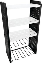 Performance Tool W7704 17-in Five Level Power Tool Storage Rack: 200 lb Limit, 9-Gauge Solid Steel Frame, Baked on Powder Coat Finish with 1/4-in Peg Holes, For Garage/Home, Black/White